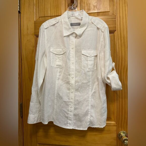 Liz Claiborne size L white button down blouse - Picture 1 of 10